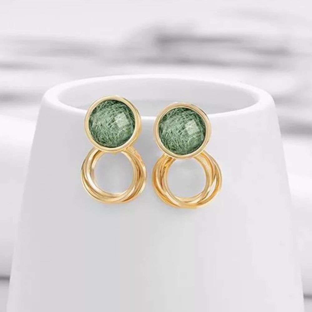 Gold Green Drop Earrings